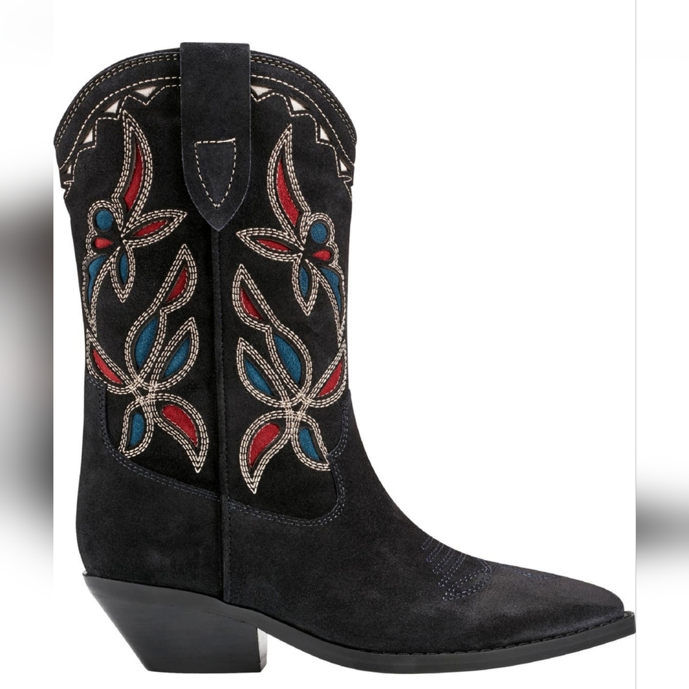 Marc Fisher Western Leather Dark Blue  Suede Ankle Booties - Picture 5 of 13